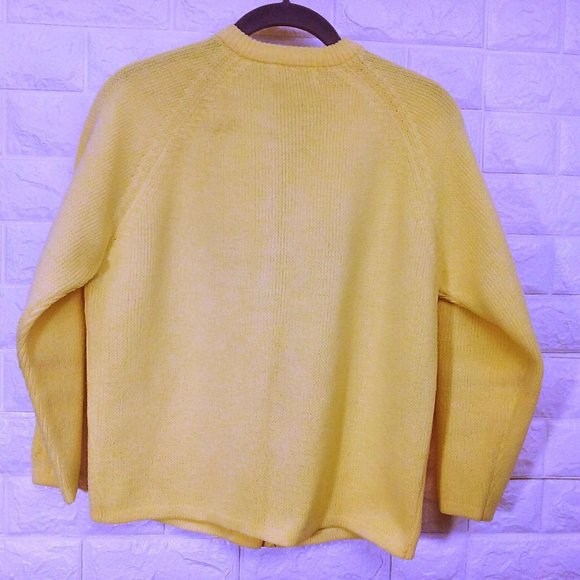 Vintage 50s-60s Cardigan Yellow Diamond Knit - Picture 9 of 13